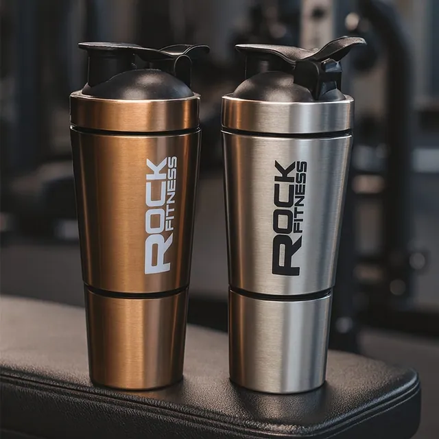 شیکر استیل ROCK FITNESS با درب فلیپ‌تاپ و طراحی حرفه‌ای