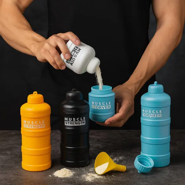 جا پودری ۴ طبقه مدل Muscle Stack با درب پیچی و طراحی رنگی